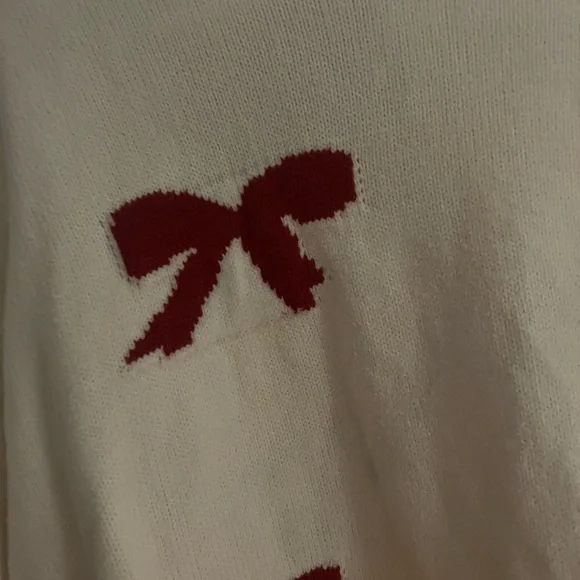 Women's Cream Sweater with Red Bows - Picture 2 of 4